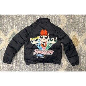 The Cartoon Network Powerpuff Girls Puffer Jacket Coat SMALL Members Only Black
